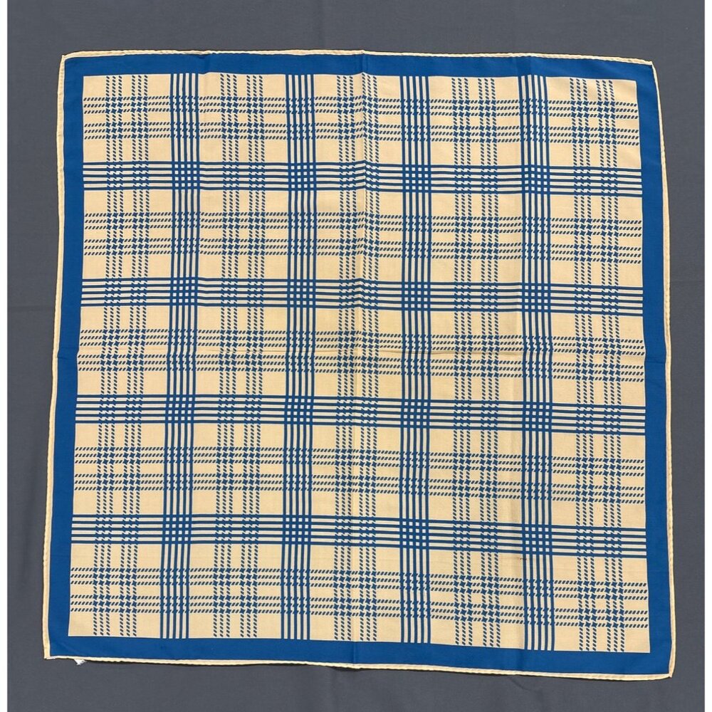 Vintage Robinson/Gollliuber Blue & Tan Plaid Silk Pocket Square Classic Accessor